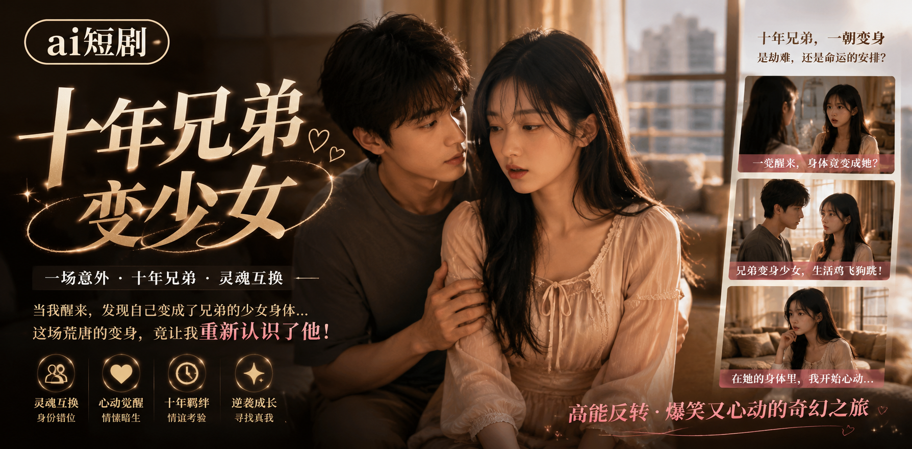 十年兄弟变少女 兄弟变身亲密 ai短剧 变身情欲故事 兄弟缠绵