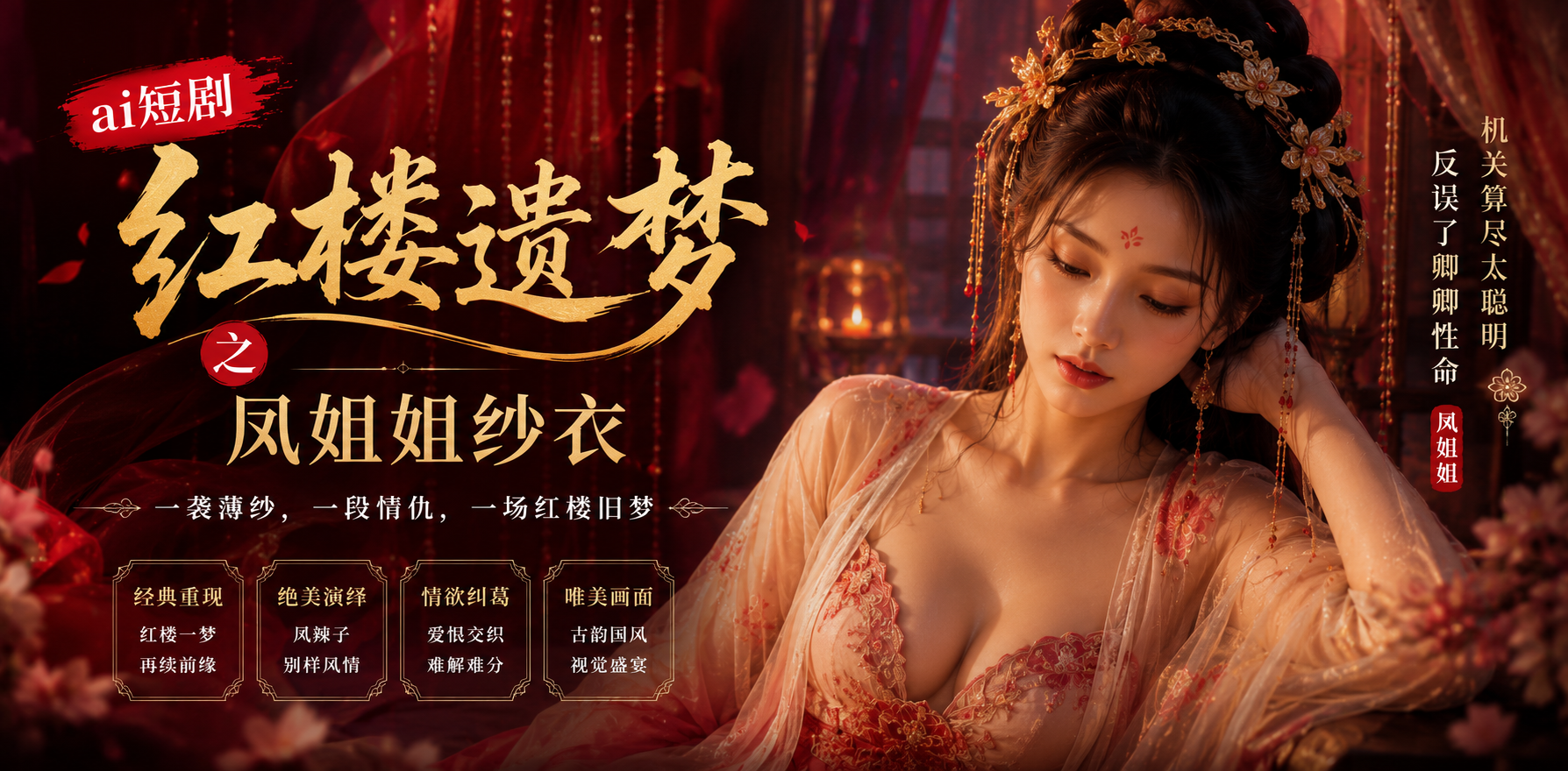 红楼遗梦 凤姐姐纱衣 ai短剧 红楼情欲故事 凤姐缠绵