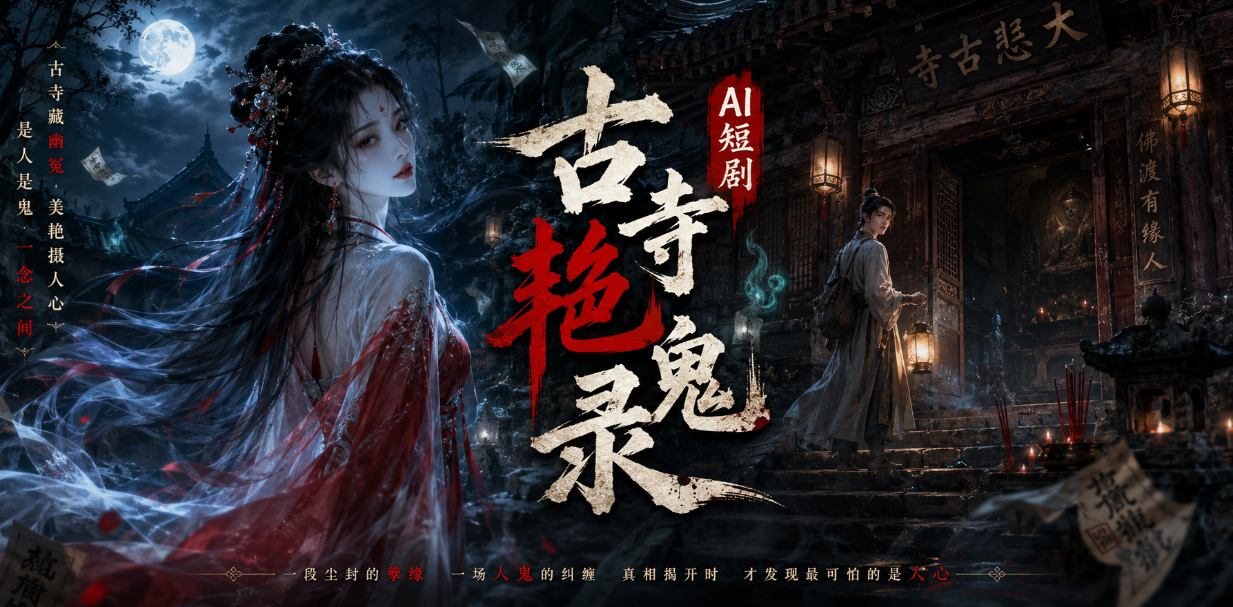 古寺艳鬼录 片段 古寺女鬼诱惑 ai短剧 艳鬼情欲故事 女鬼缠绵
