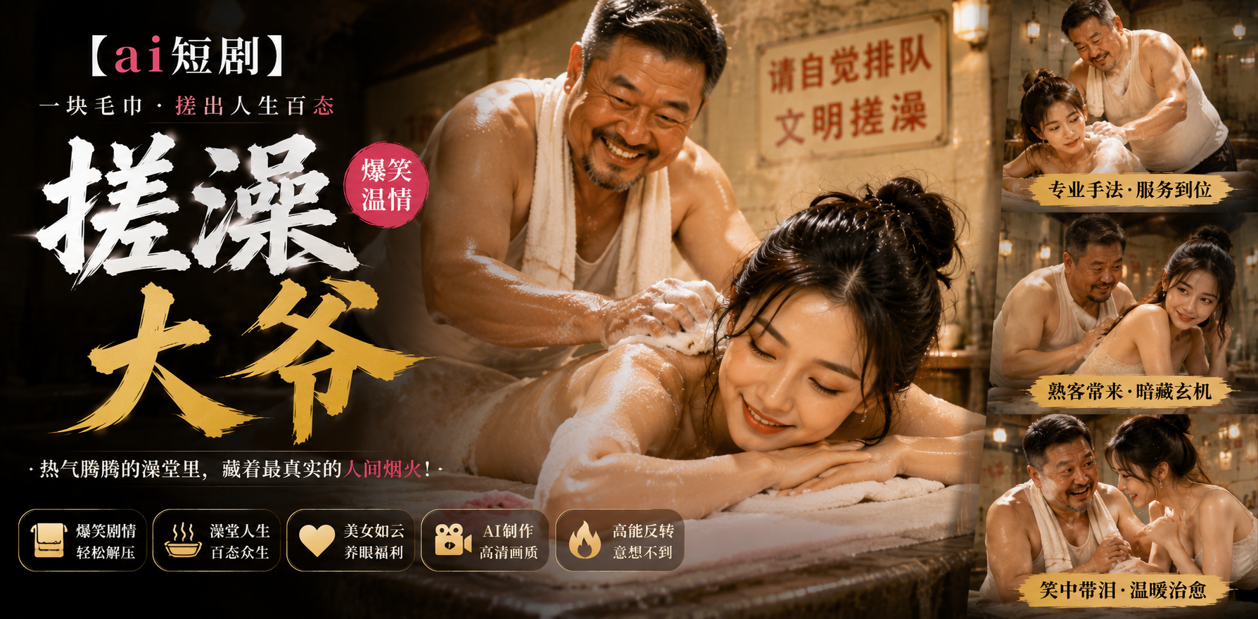 搓澡大爷 露两点 ai短剧 成人情欲故事 搓澡缠绵