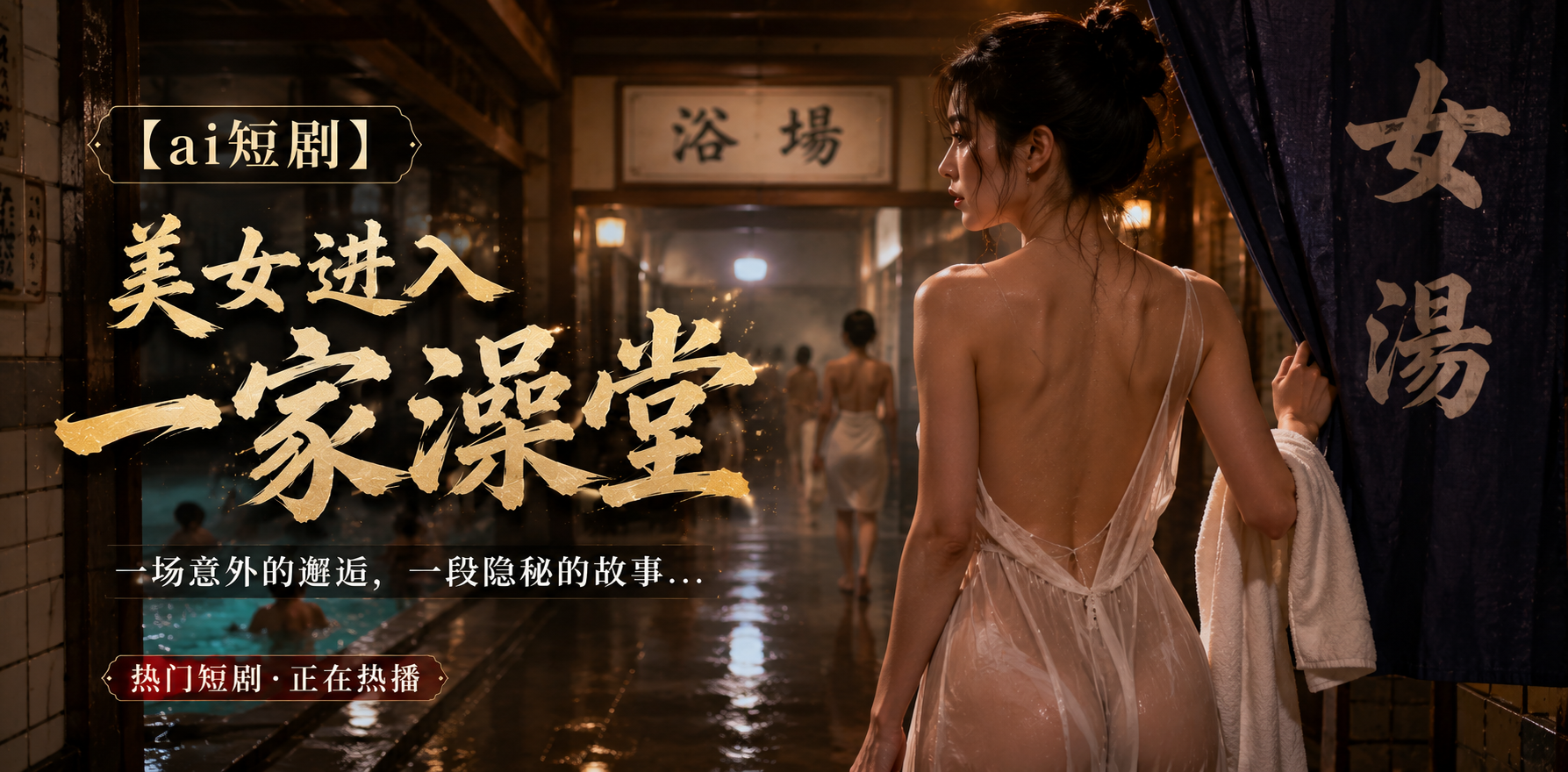 美女进入一家澡堂 澡堂邂逅 ai短剧 AI真人情欲 澡堂缠绵故事