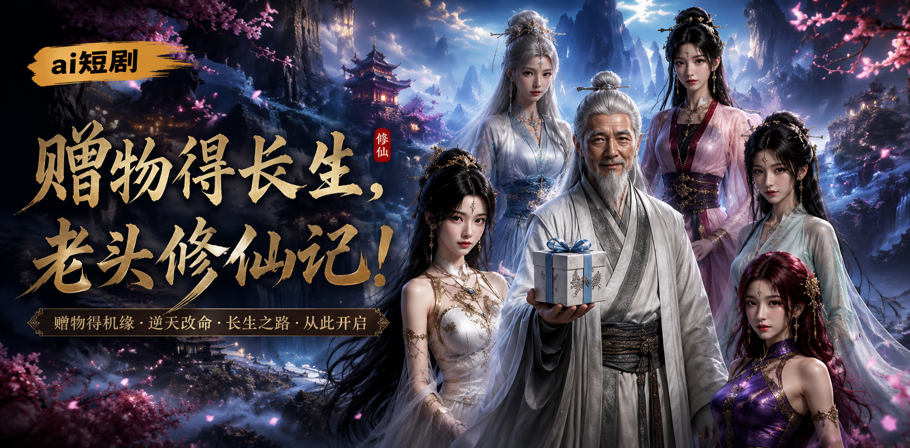 老头修仙记 老头修仙双修 ai短剧 修仙情欲故事 老头缠绵