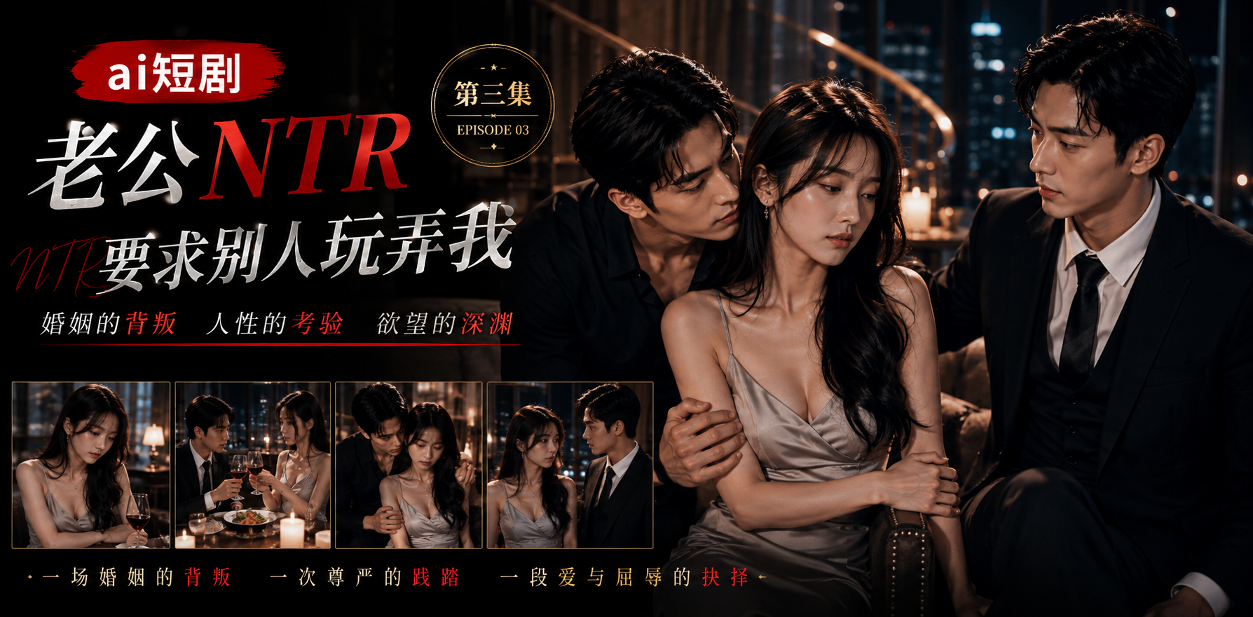 老公NTR要求别人玩弄我 第三集 妻子配合亲密 ai短剧 NTR欲望故事 玩弄深入