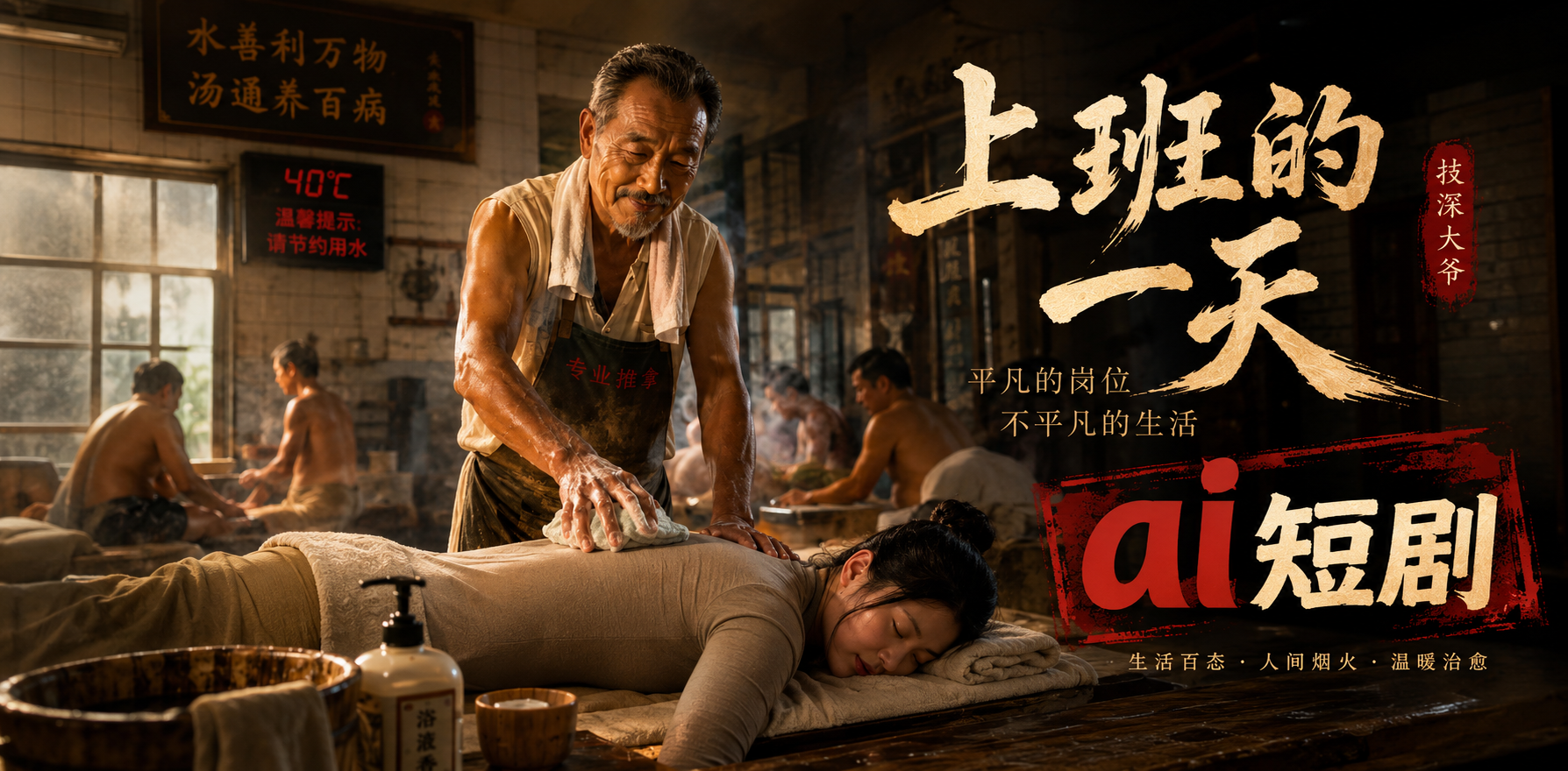 搓澡大爷 澡堂特别服务 ai短剧 搓澡情欲故事 大爷缠绵