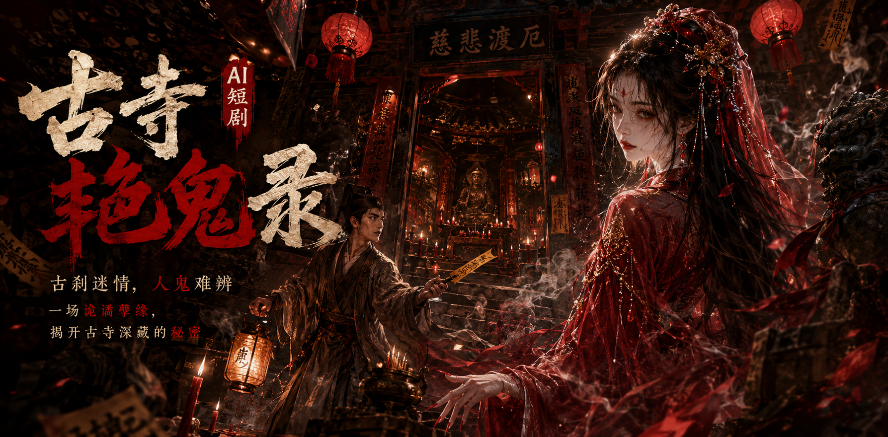 古寺艳鬼录 古寺女鬼现身 ai短剧 艳鬼情欲故事 女鬼缠绵