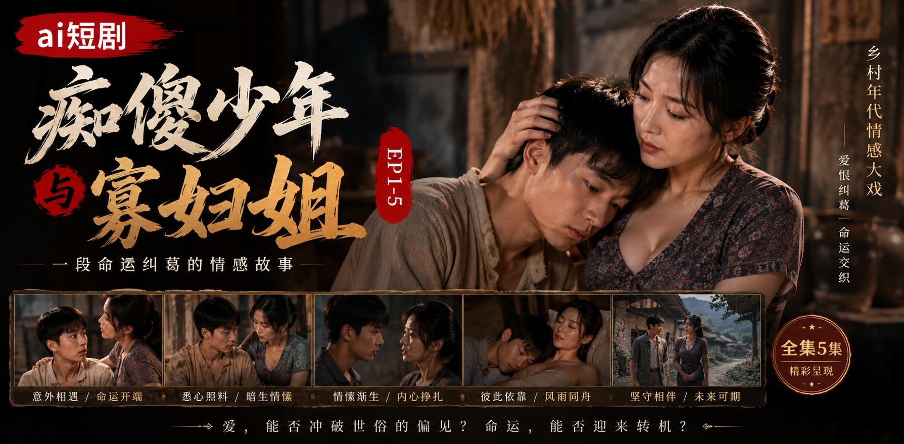 痴傻少年与寡妇姐合欢 EP1-5 寡妇少年亲密 ai短剧 寡妇情欲故事 合欢缠绵