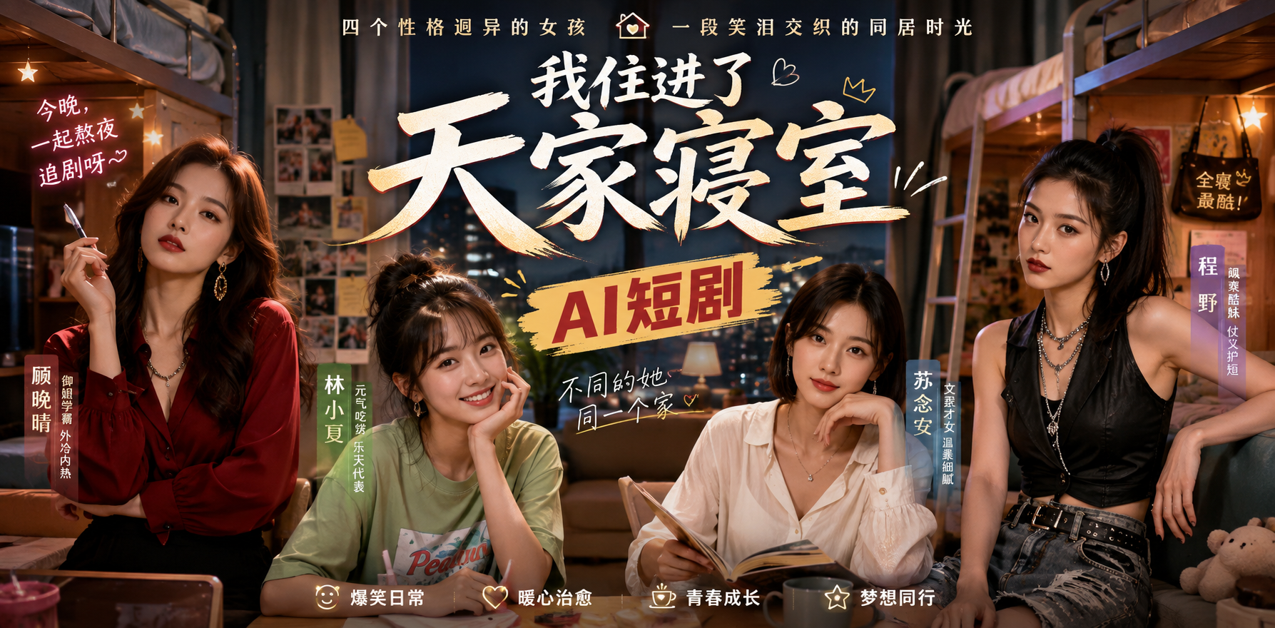 我住进了天家寝室 天家姐妹合租 ai短剧 天家情欲故事 寝室缠绵