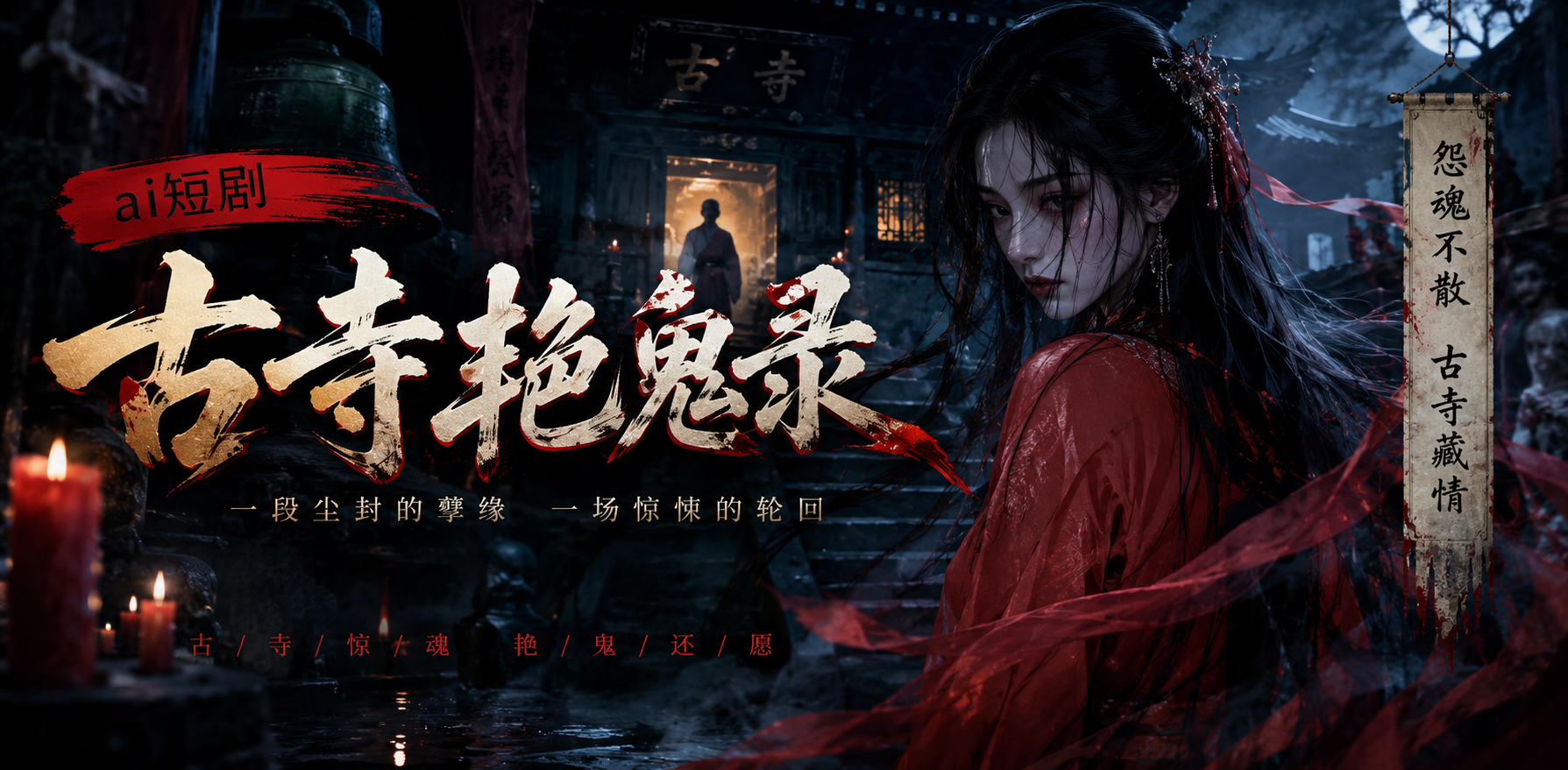 古寺艳鬼录 古寺女鬼 ai短剧 艳鬼情欲故事 女鬼缠绵