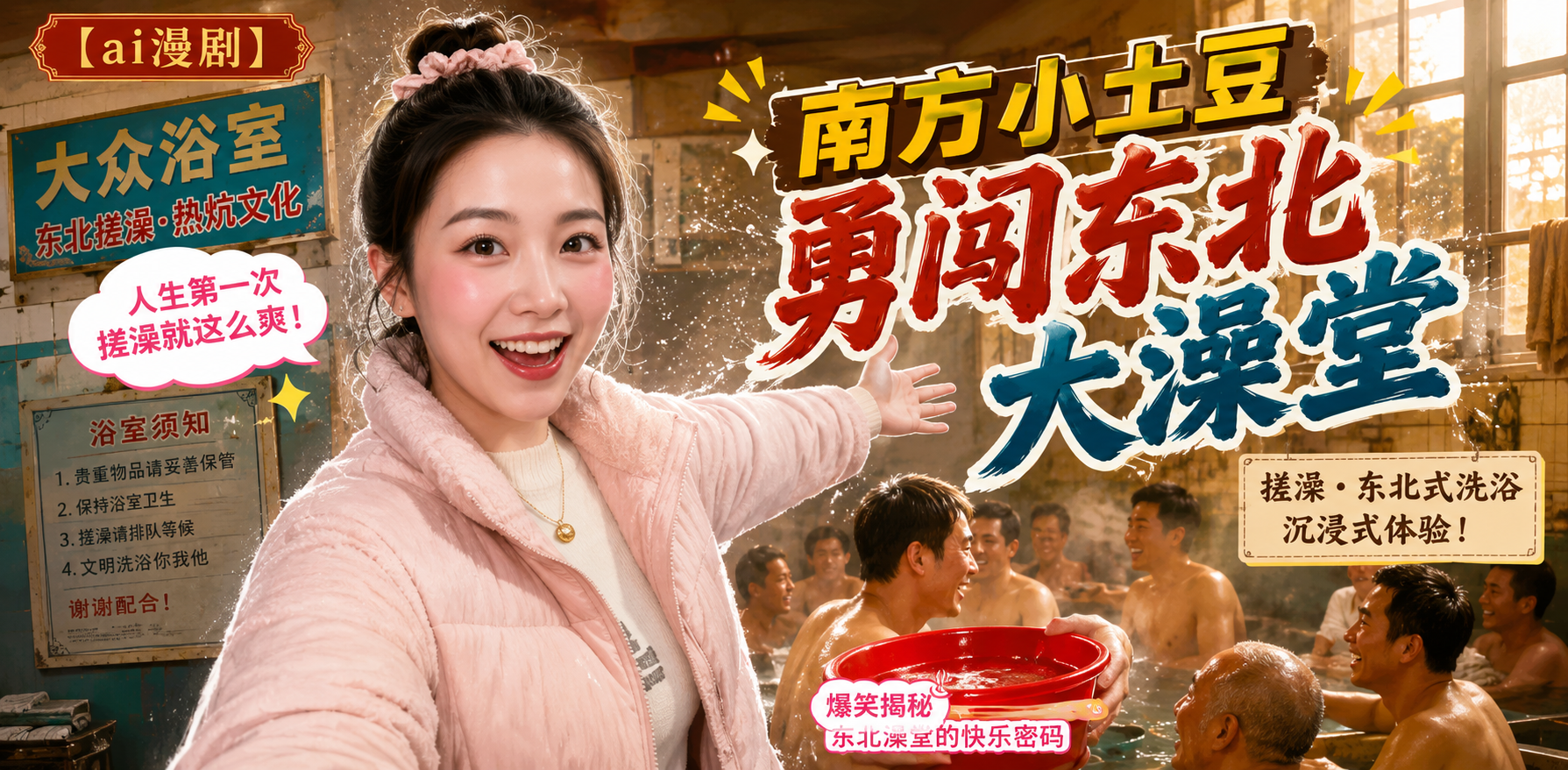 南方小土豆勇闯男汤 petite美女误入展现可爱身姿与尴尬撩人 兄弟们快来看这搞笑又养眼剧情 ai漫剧 大家直呼太刺激了