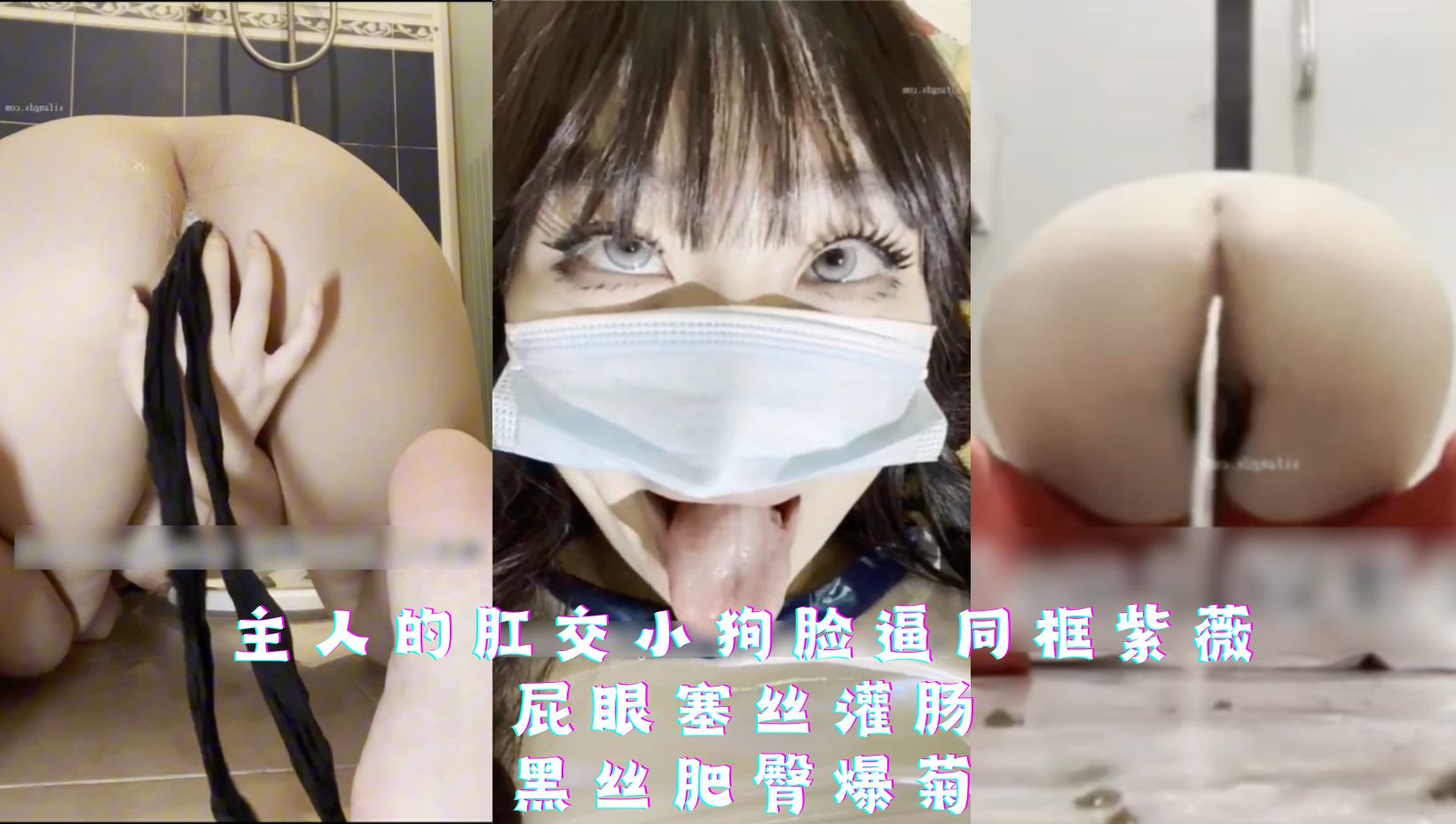 主人的肛交小狗脸逼同框紫薇，屁眼塞丝灌肠，黑丝肥臀爆菊